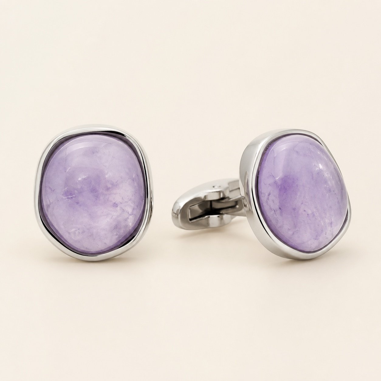Genuine Amethyst Stainless Steel Cufflinks — product view Genuine Amethyst Stainless Steel Cufflinks — product view