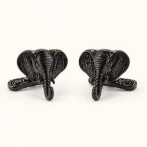 Black Stainless Steel Elephant Cufflinks — product view