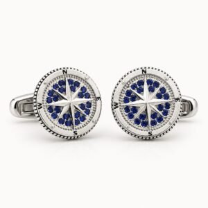 Stainless Steel Compass Cufflinks with Blue CZ — product view