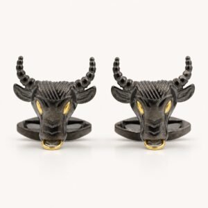 Gold & Black Stainless Steel Bull Cufflinks — product view