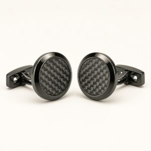Black Stainless Steel Carbon Fiber Cufflinks — product view