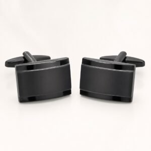 Black Stepped-Rectangle Stainless Steel Cufflinks — product view