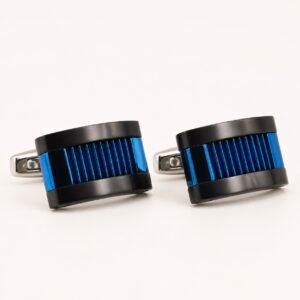 Black & Blue Ribbed Stainless Steel Cufflinks — product view