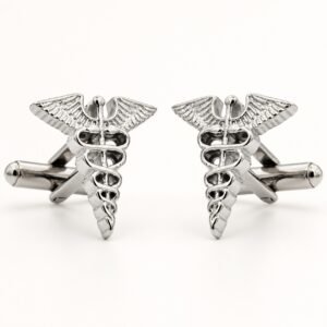 Polished Stainless Steel Caduceus Cufflinks — product view