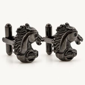 Black Horse Head Cufflinks with Black CZ — product view