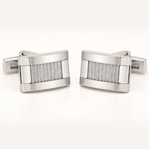 Polished Ribbed Stainless Steel Cufflinks — product view