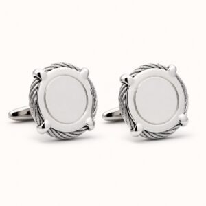 Polished Cable-Edge Round Cufflinks — product view