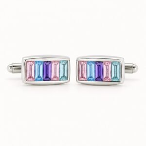 Pastel Multicolor Crystal Rectangle Cufflinks — product view
