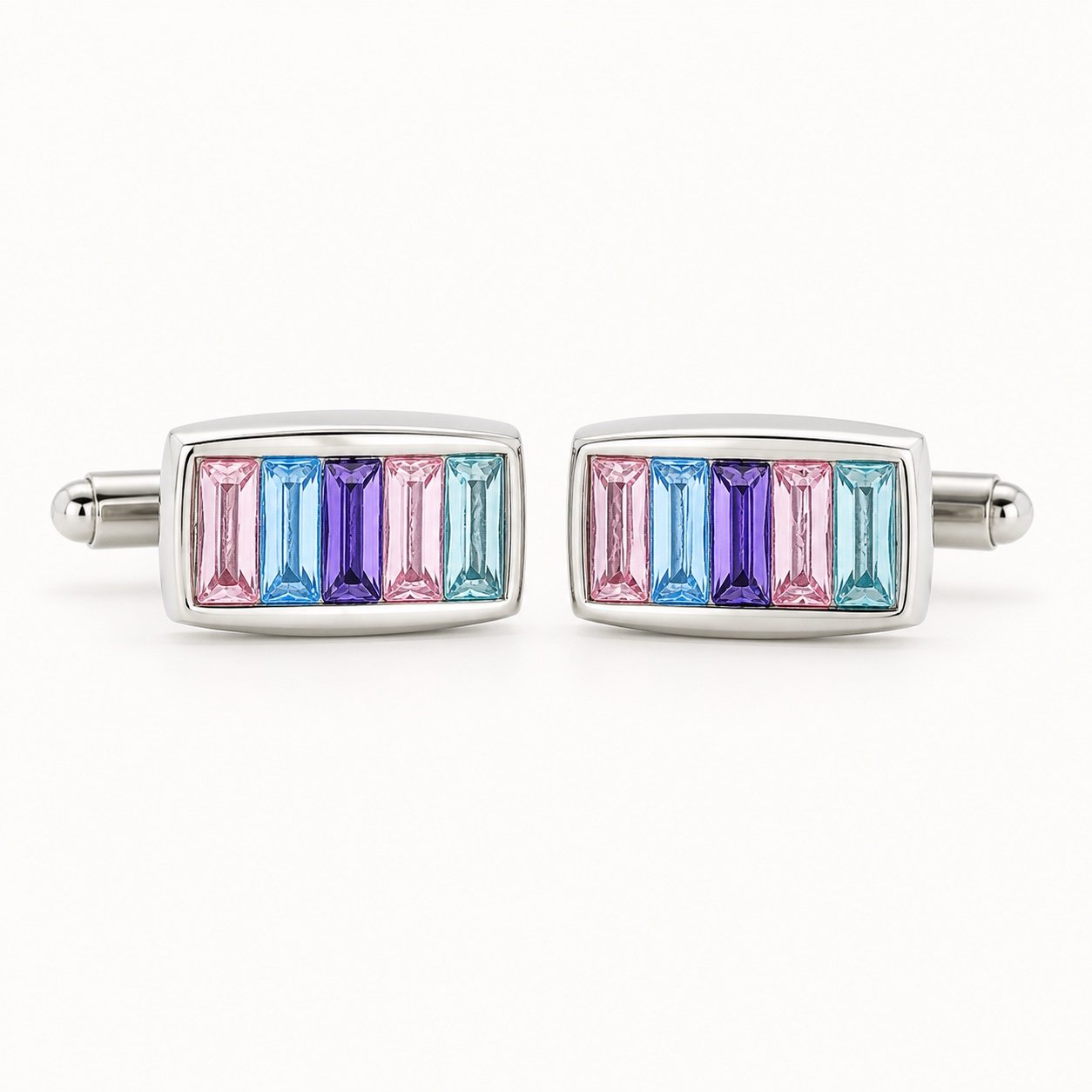 Pastel Multicolor Crystal Rectangle Cufflinks — product view Pastel Multicolor Crystal Rectangle Cufflinks — product view