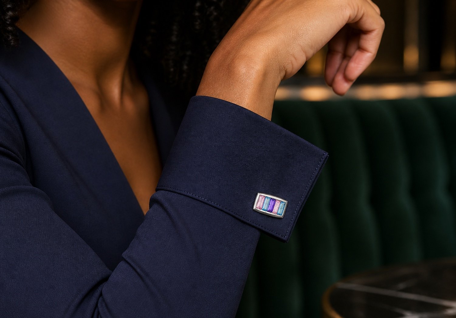 Pastel Multicolor Crystal Rectangle Cufflinks — detail view Pastel Multicolor Crystal Rectangle Cufflinks — detail view
