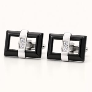 Black Frame Cufflinks with Four Cubic Zirconia — product view