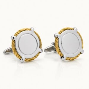 Two-Tone Gold Cable-Edge Round Cufflinks — product view