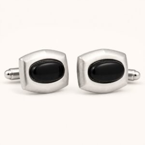 Black Onyx Cabochon Stainless Steel Cufflinks — product view