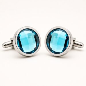 Blue Faceted Crystal Stainless Steel Cufflinks — product view