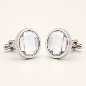 Clear Faceted Crystal Stainless Steel Cufflinks — product view