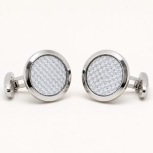 White Carbon-Fiber Stainless Steel Cufflinks — product view
