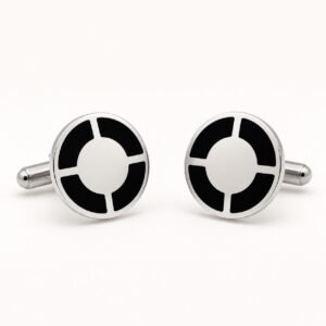 Black & Silver Radial-Panel Cufflinks — product view