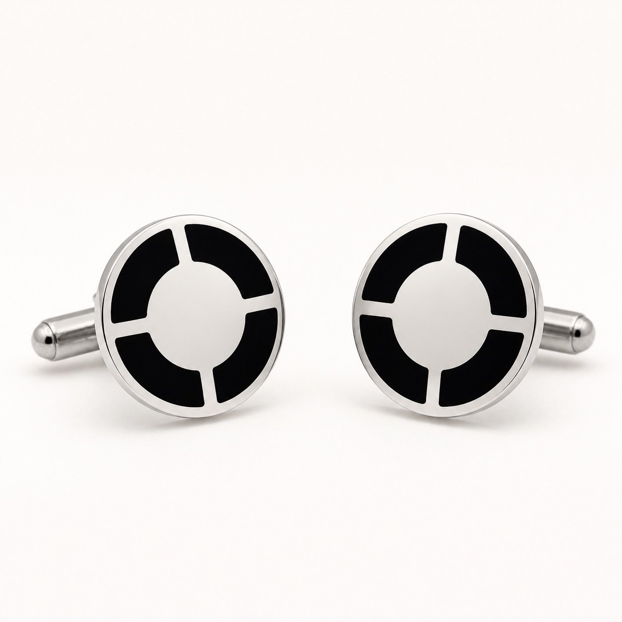 Black & Silver Radial-Panel Cufflinks — product view Black & Silver Radial-Panel Cufflinks — product view