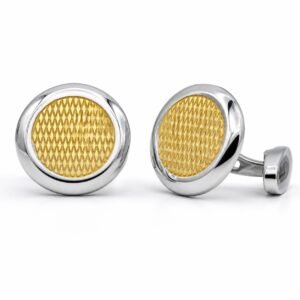 Gold-Texture & Silver Round Cufflinks — product view