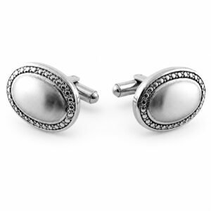 Ornamental-Edge Oval Steel Cufflinks — product view