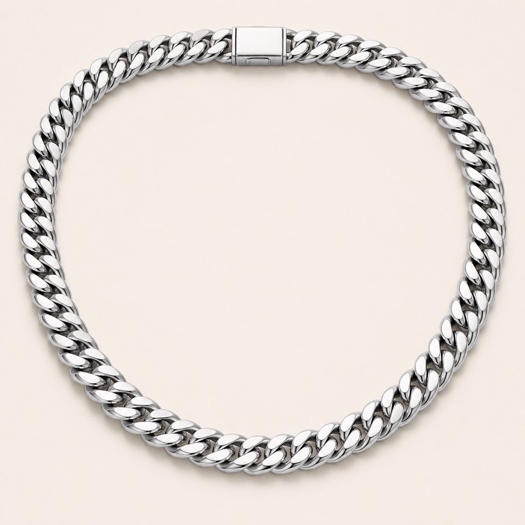 14mm Polished Stainless Steel Miami Cuban Chain with Box Clasp — product view 14mm Polished Stainless Steel Miami Cuban Chain with Box Clasp — product view