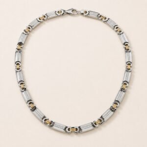 Gold-Finish Stainless Steel Flat Byzantine CZ Chain — product view
