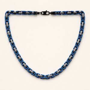 Black & Blue Stainless Steel Byzantine Chain — product view