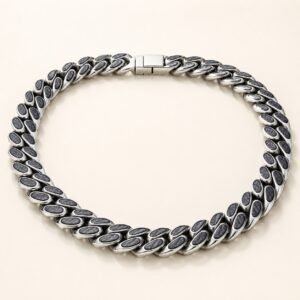 12mm Stainless Steel Cuban Chain with Carbon Fiber — product view