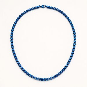 Diamond-Cut Blue Stainless Steel Box Rolo Chain — product view