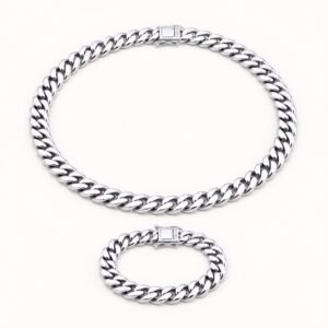 14mm Stainless Steel Cuban Chain & Bracelet Set — product view