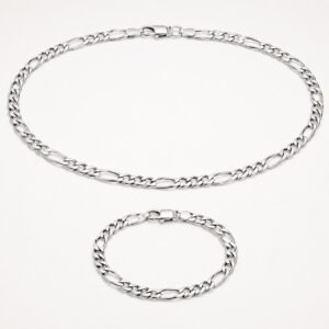 Stainless Steel Figaro Chain & Bracelet Set — product view