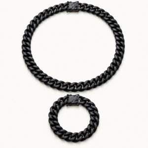 14mm Matte Black Miami Cuban Chain & Bracelet Set — product view
