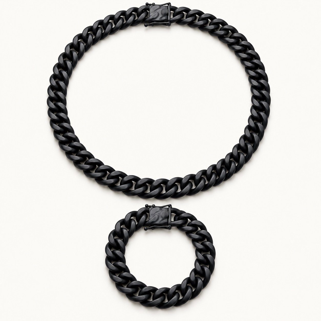 14mm Matte Black Miami Cuban Chain & Bracelet Set — product view 14mm Matte Black Miami Cuban Chain & Bracelet Set — product view