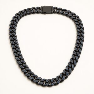 12mm Black Cuban Chain with Blue Carbon Fiber — product view