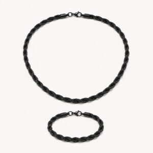 Black Rope Chain & Bracelet Set — product view