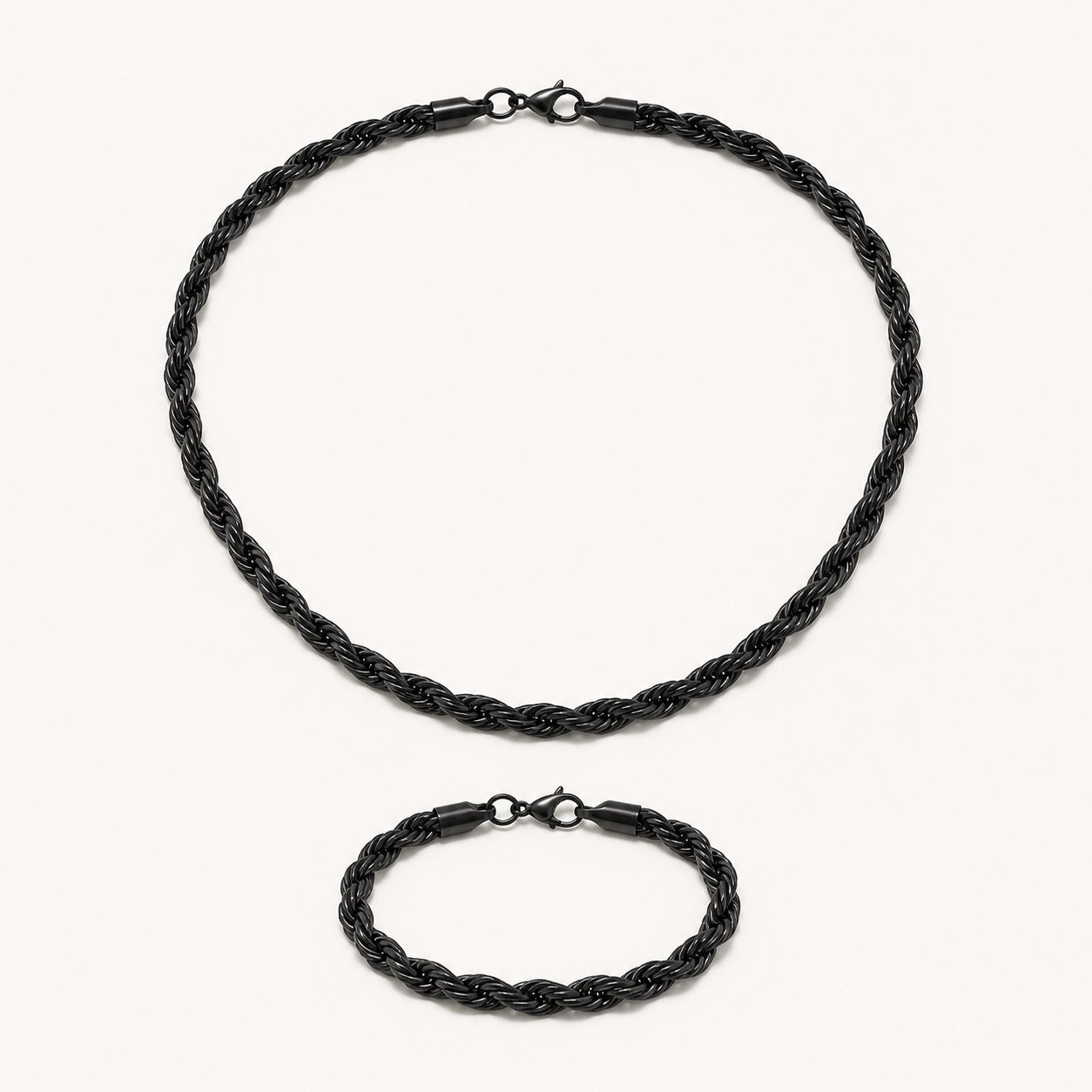 Black Rope Chain & Bracelet Set — product view Black Rope Chain & Bracelet Set — product view