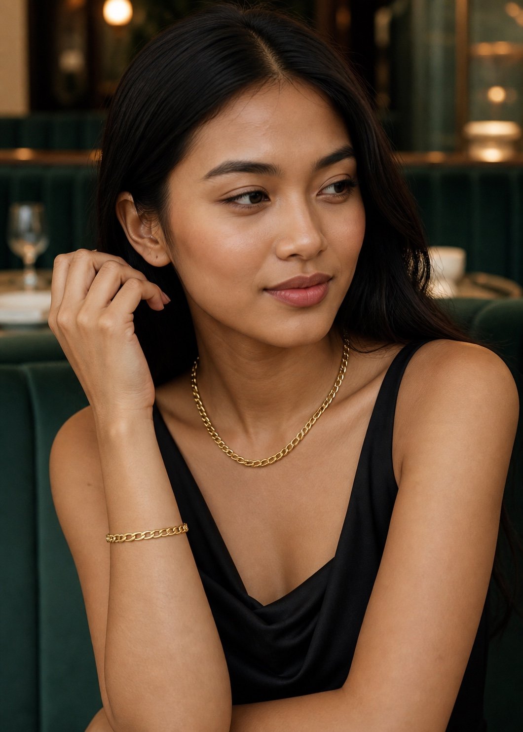 Gold-Tone Figaro Chain & Bracelet Set — styled view Gold-Tone Figaro Chain & Bracelet Set — styled view