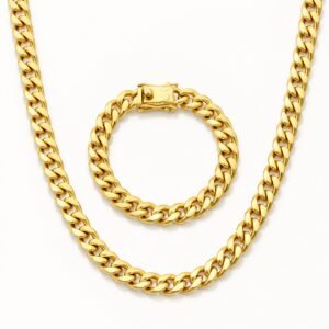 10mm Gold-Tone Miami Cuban Chain & Bracelet Set — product view