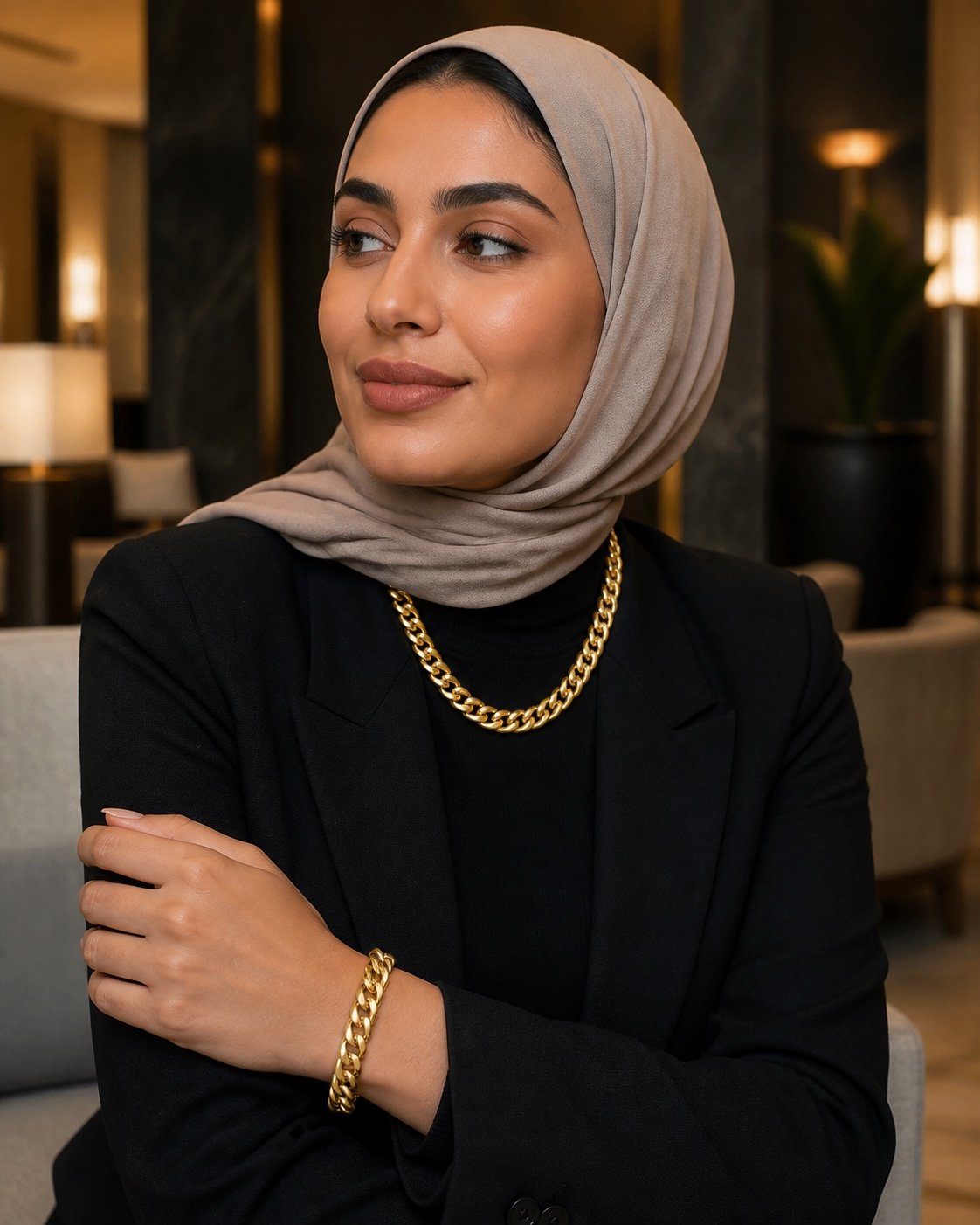 10mm Gold-Tone Miami Cuban Chain & Bracelet Set — styled view 10mm Gold-Tone Miami Cuban Chain & Bracelet Set — styled view