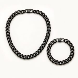 10mm Black Curb Chain & Bracelet Set — product view