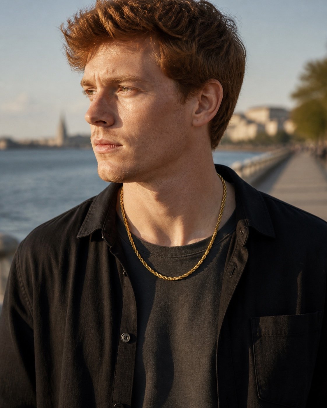 Gold-Tone Stainless Steel Rope Chain — styled view Gold-Tone Stainless Steel Rope Chain — styled view