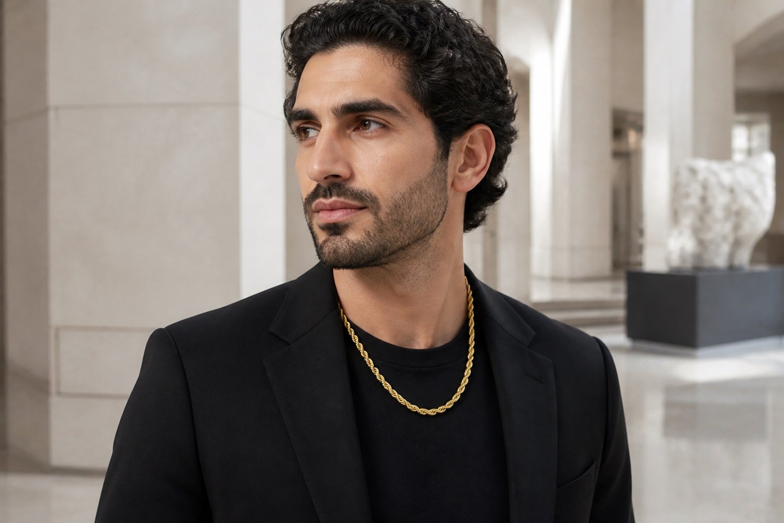 Gold-Tone Stainless Steel Rope Chain — lifestyle view Gold-Tone Stainless Steel Rope Chain — lifestyle view