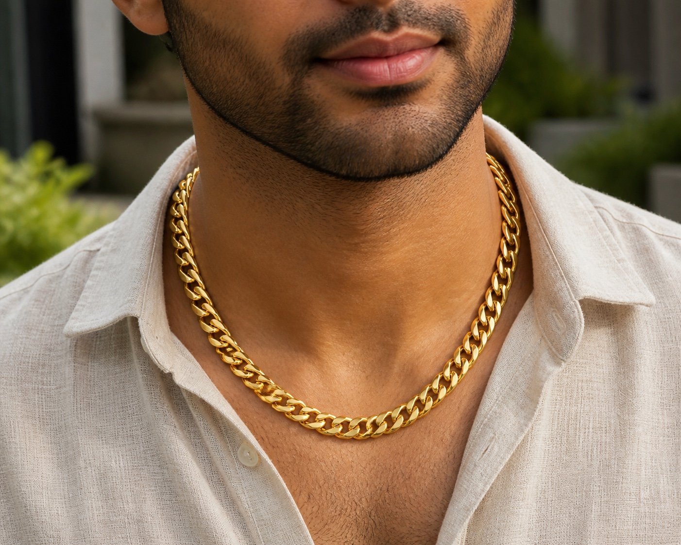 10mm Gold-Tone Miami Cuban Chain with Box Clasp — detail view 10mm Gold-Tone Miami Cuban Chain with Box Clasp — detail view