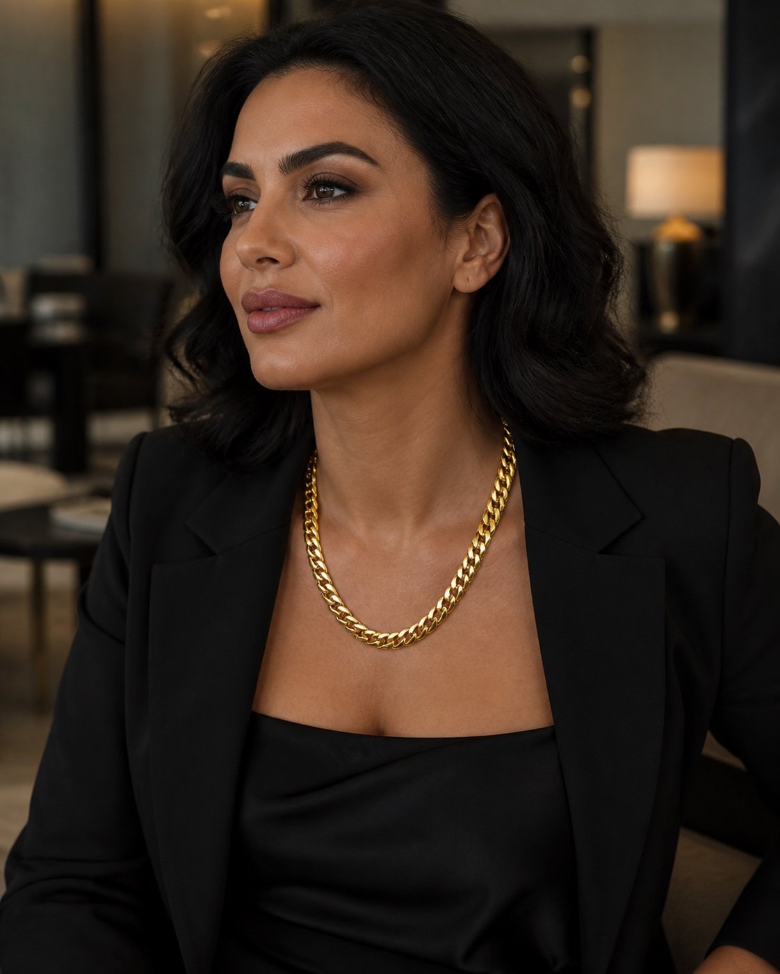 10mm Gold-Tone Miami Cuban Chain with Box Clasp — styled view 10mm Gold-Tone Miami Cuban Chain with Box Clasp — styled view
