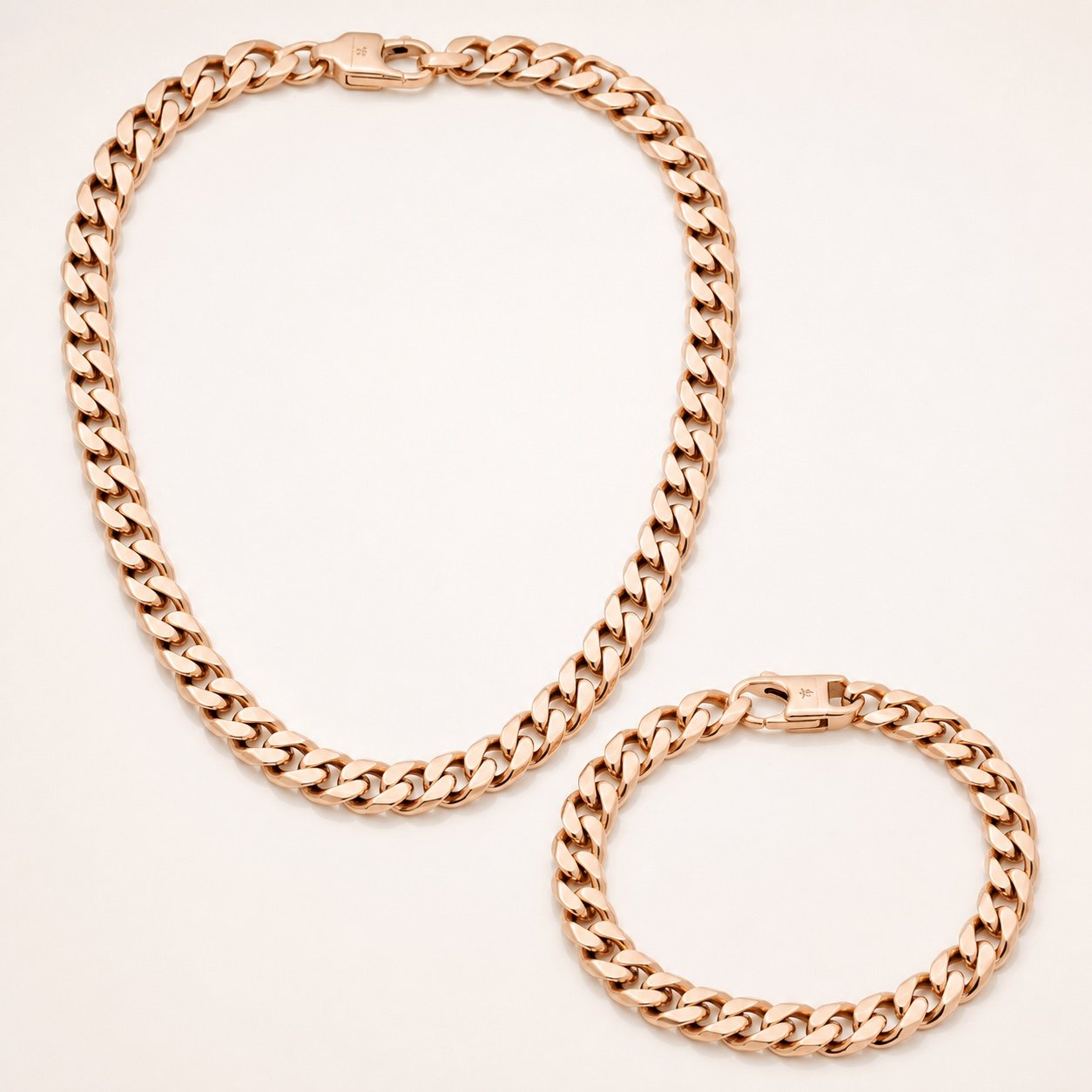 10mm Rose Gold-Tone Curb Chain & Bracelet Set — product view 10mm Rose Gold-Tone Curb Chain & Bracelet Set — product view