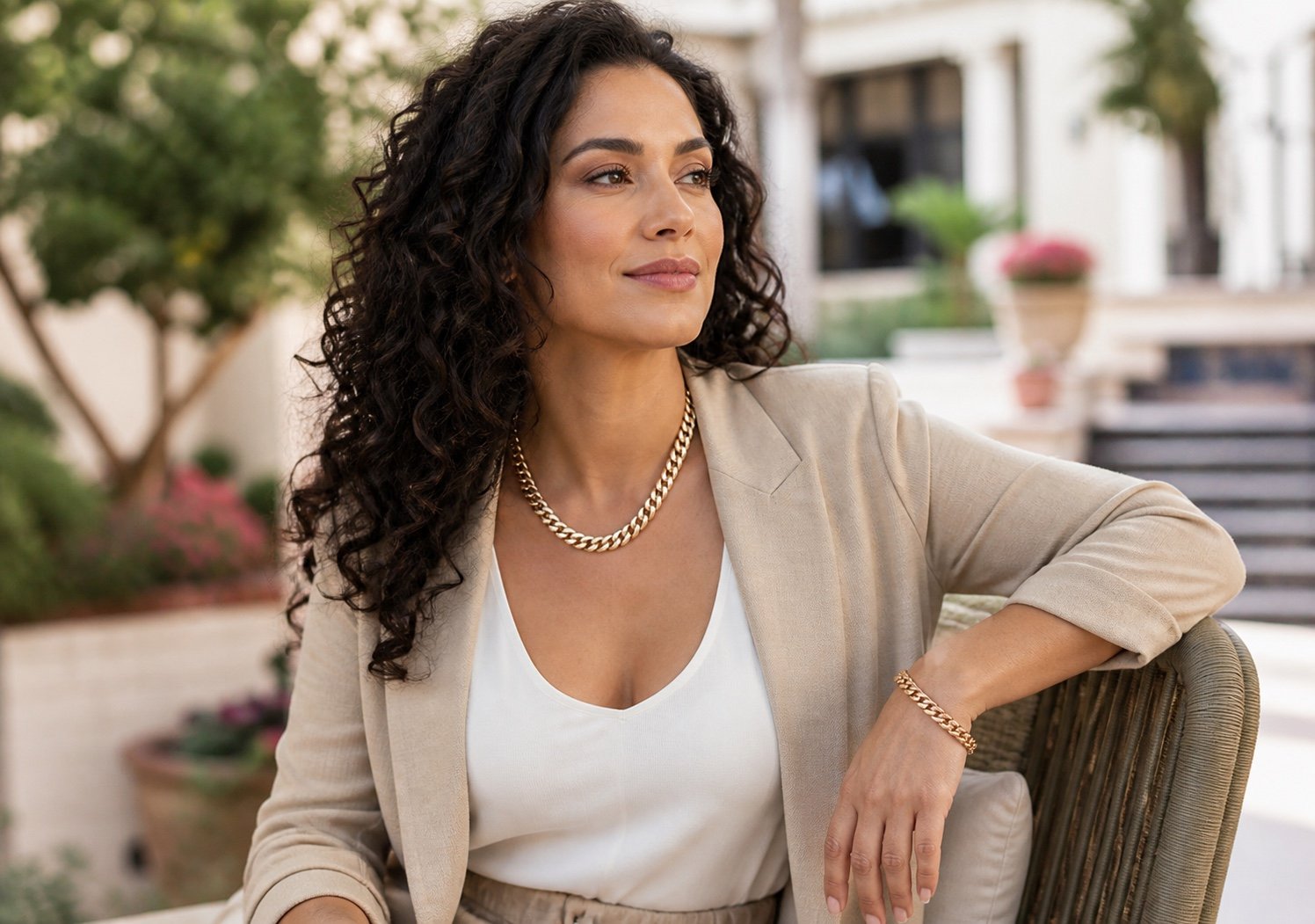 10mm Rose Gold-Tone Curb Chain & Bracelet Set — lifestyle view 10mm Rose Gold-Tone Curb Chain & Bracelet Set — lifestyle view