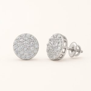 Rhodium-Plated 925 Sterling Silver Round Pavé-Cluster Moissanite Stud Earrings — product view