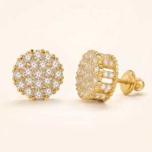 Gold over 925 Sterling Silver Round Pavé Moissanite Stud Earrings — product view