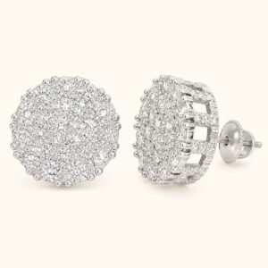 Rhodium-Plated 925 Sterling Silver Round Pavé Moissanite Stud Earrings — product view