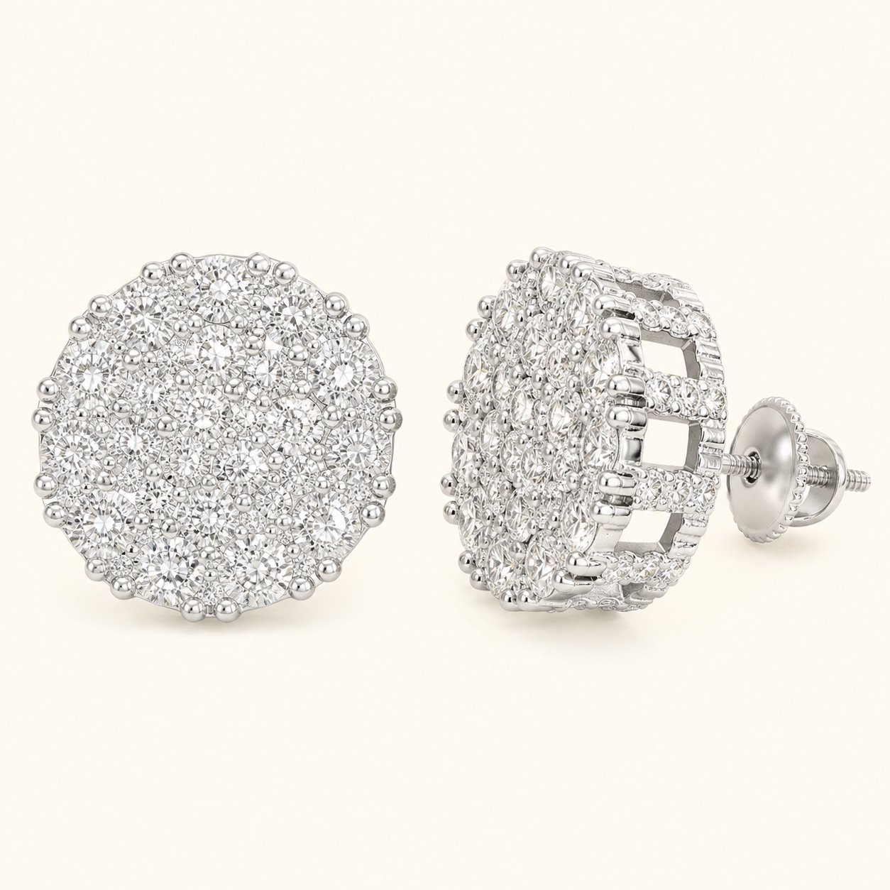 rhodium plated 925 sterling silver round pavé moissanite stud earrings Rhodium-Plated 925 Sterling Silver Round Pavé Moissanite Stud Earrings — product view